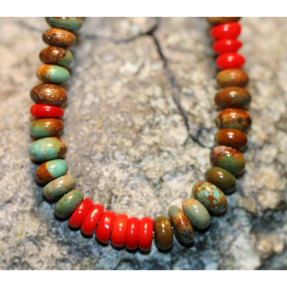 Red Coral and Turquoise Beaded Bracelet